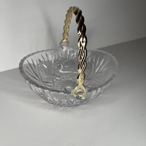 Mikasa Crystal Bowl Candy Dish Glass Gold Handle Tender Rose Mini Handled Bowl